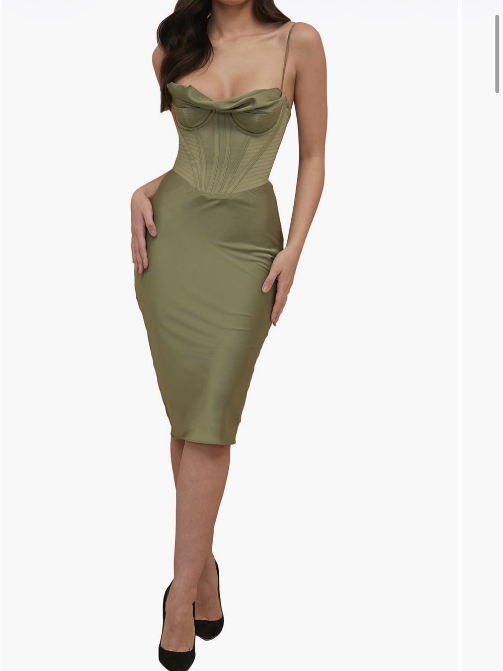 Olive Sculpted Corset Bustier Midi Dress